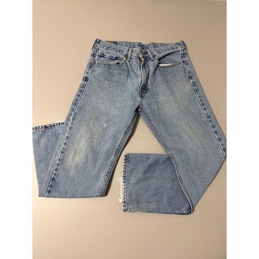 Levis 505 Regular Fit Straight Leg Light Wash Denim Jeans Mens 34x29 Blue